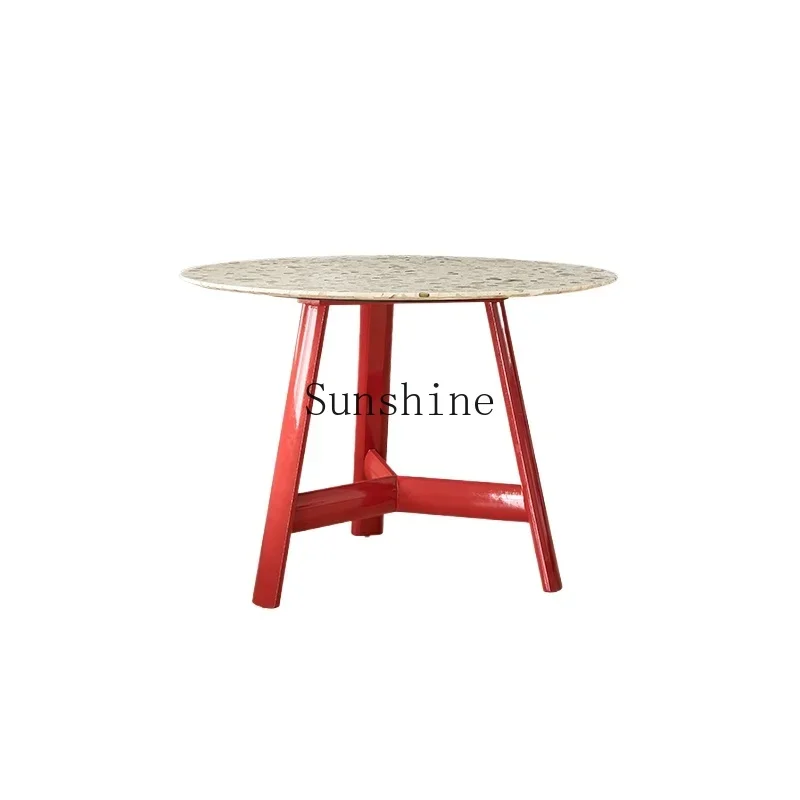 

French marble dining table household small apartment Nordic modern simple terrazzo round dining table