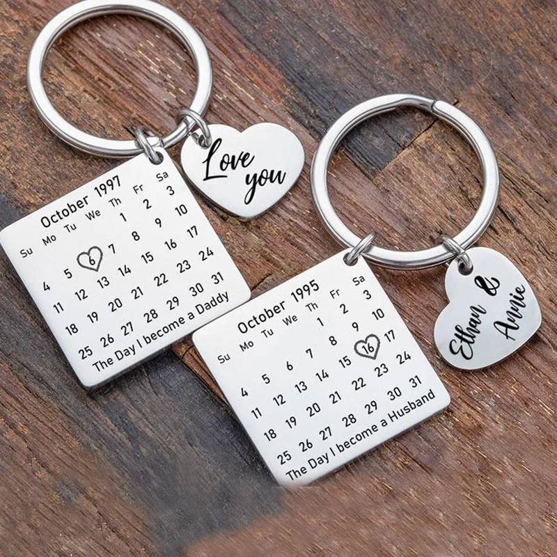 Personalised Calendar Keychain Custom Date Anniversary Wedding Valentine\'s Day Women Men Gift