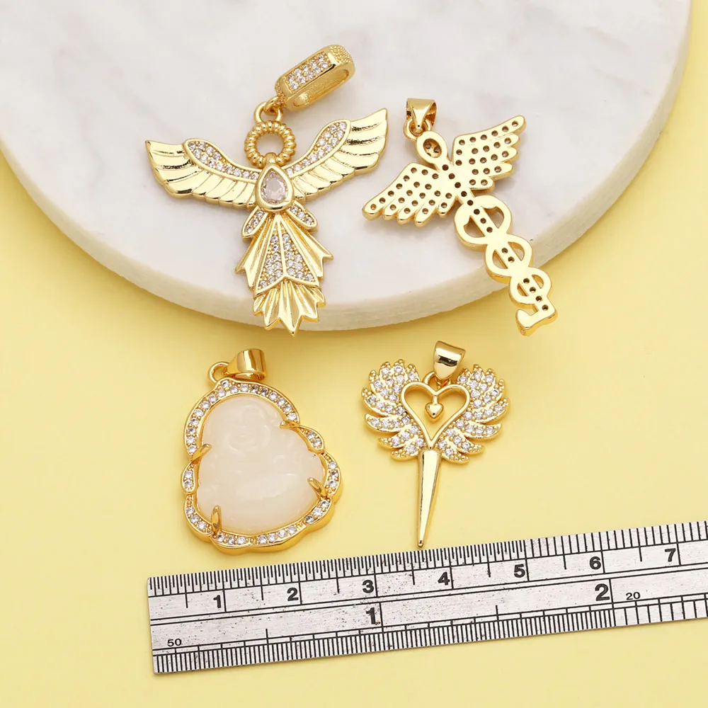 OCESRIO White Crystal Resin buddha Pendant for Necklaces Copper Gold Plated wings angel Jewelry Making Supplies pdtb605