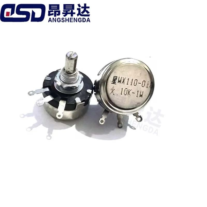 1PCS WX110 WX010 10 Ohm - 22K Ohm 10R-22K 3 Soldering Terminals 6mm Round Metal Shaft Single Turn Wire Wound Potentiometer