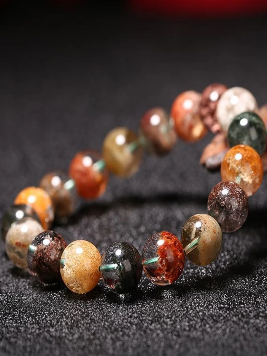 Natural Red Green Phantom Quartz Round Beads Bracelet Women Men Colorful Yellow Phantom Stretch Crystal 8mm 10mm 12mm 14mm AAAAA