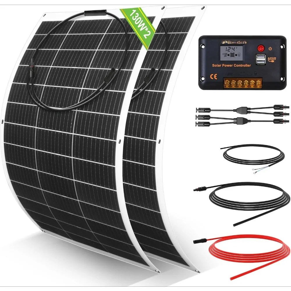 

260Watt 12Volt Flexible Solar Panel Kit for Off Grid Home RV, Boat and Uneven Surfaces:2pcs 130W Mono Solar Panel + 3