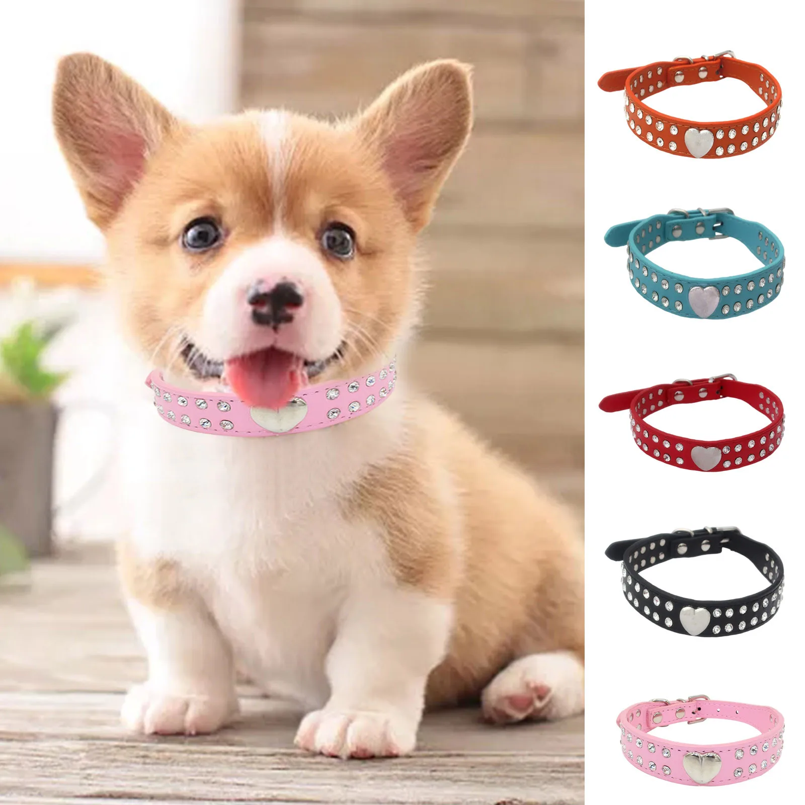 Fashion Dog Collar Love Heart Rhinestone Pu Leather Collar Chihuahua Yorkie Party Collar Cat Grooming Decorate Gift Pet Supplies