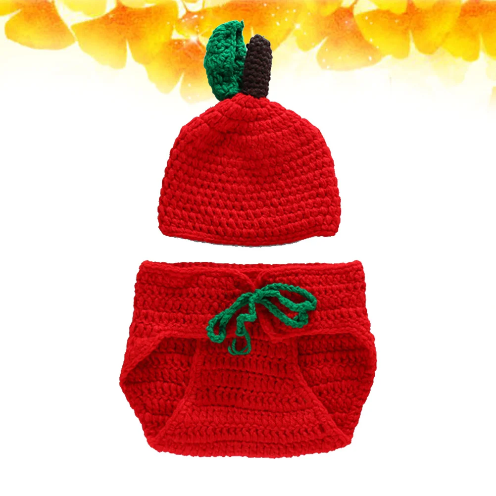 

Baby Knit Clothes Fruit Design Crochet Costume Red Beanie Underwear Set Elastic Breathable Newborn Photography Prop Baby Photo