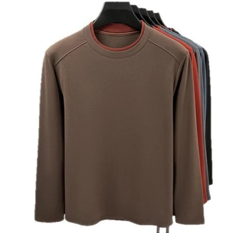 Camiseta masculina de manga comprida, gola redonda, em tecido Dralon, cor lisa, quente, peça básica para usar por baixo, ideal para homens de meia-ida