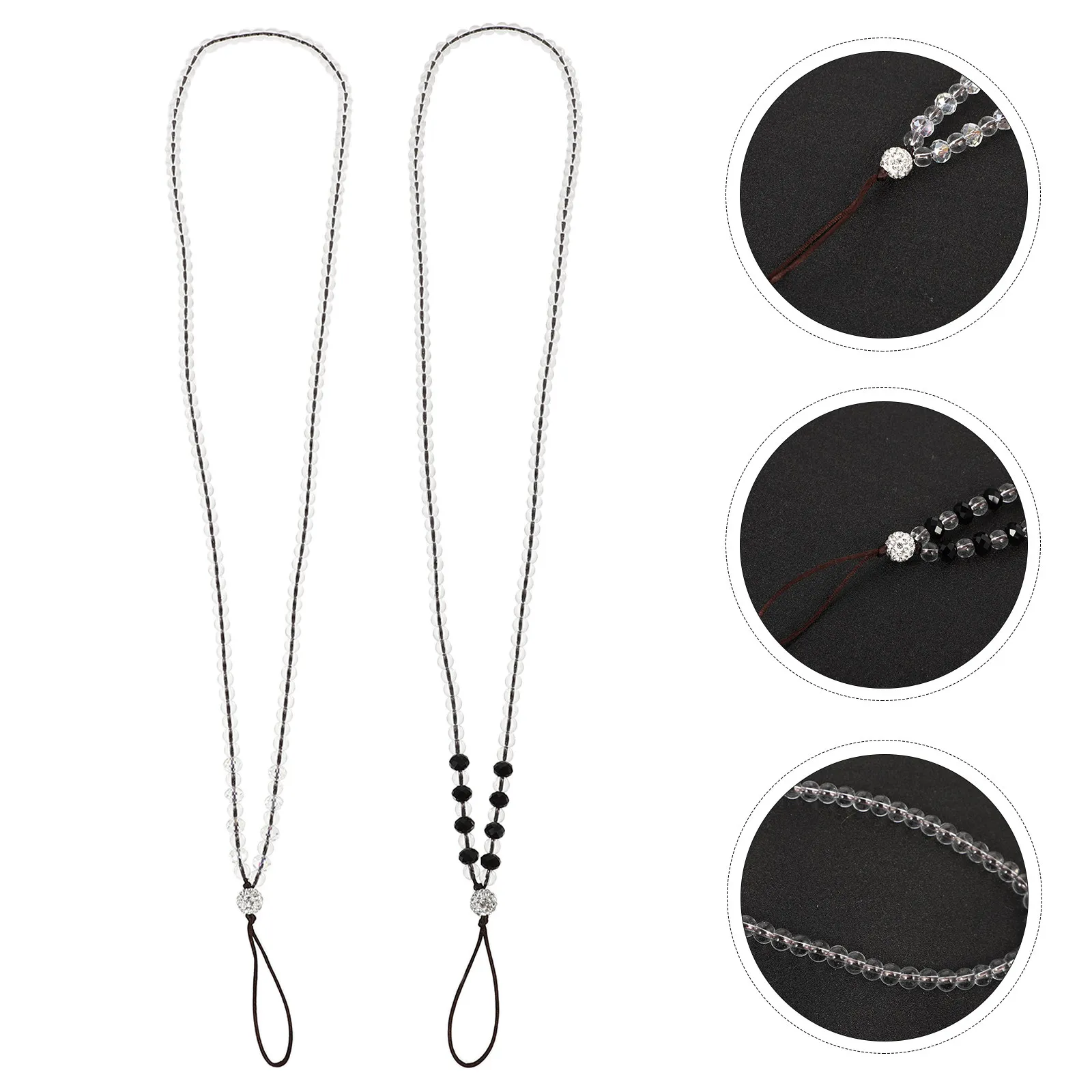 2Pcs Beaded Hanging Ropes for Phone Anti-Lost Neck Chain Light Weight Crystal Glass Lanyard Universal Detachable Phone Strap