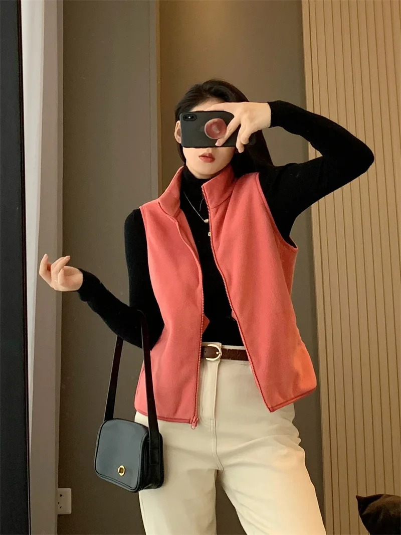 

Fleece Vest Clothing Liner Turtleneck Zipper Cardigan Layered Jacket Women's Vest