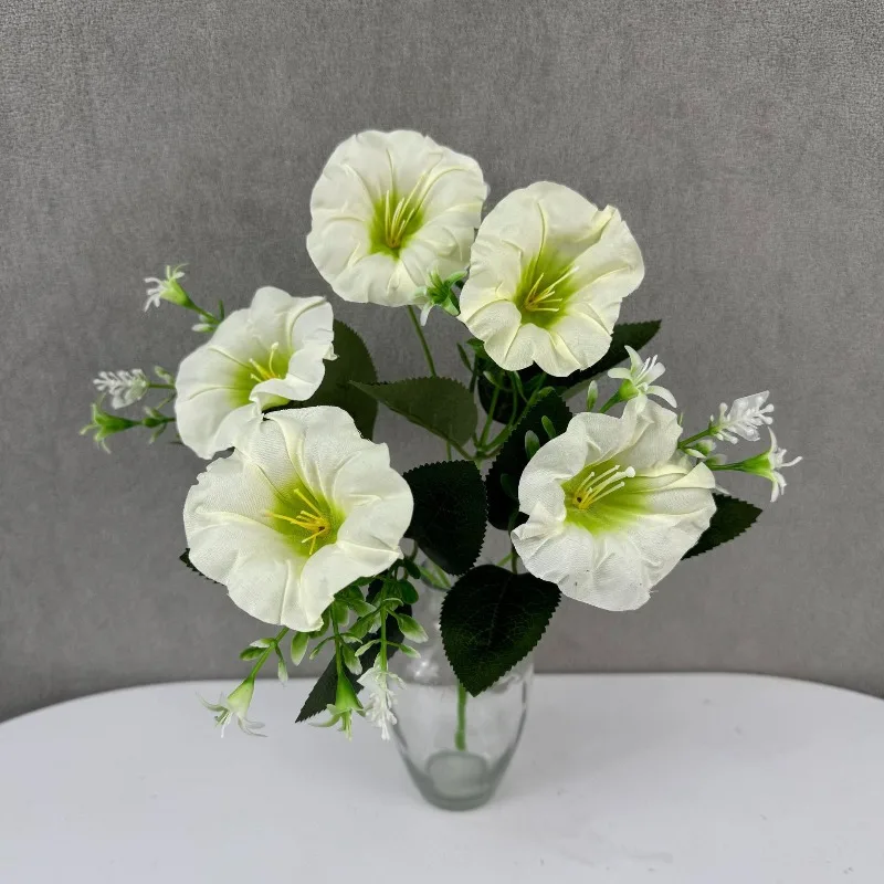 12 Stück künstliche 5-Köpfige Glorien-Blumensträuße, Seiden-Blumen, Fotografie-Simulation, Blaue Glorien-Blume, Heimdekoration – Detail 9