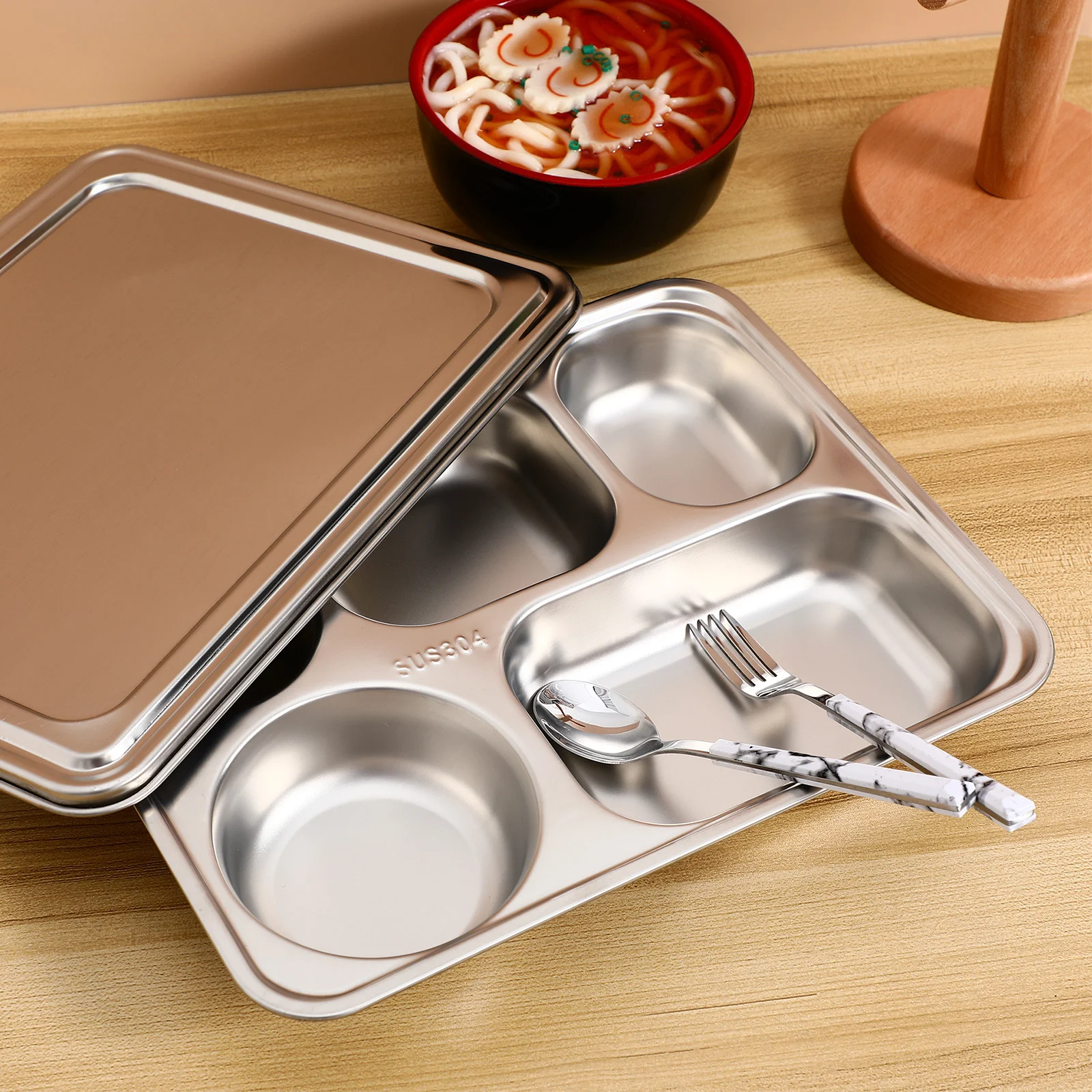 

1Set Stainless Steel Divided Plate Thickened Tableware Five Grid Food Compartment Tray for Daily Use Restaurant Home
