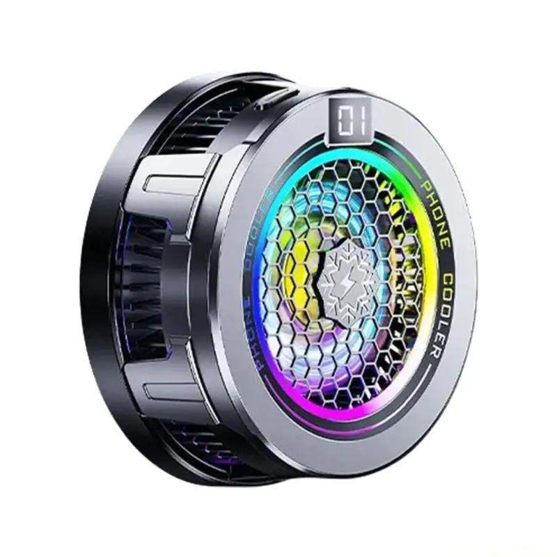 E56B Phone Cooling Fan with Light Temperature Display for Game Live Low Noise Semiconductor Heat Sink Phone Cooling Fan