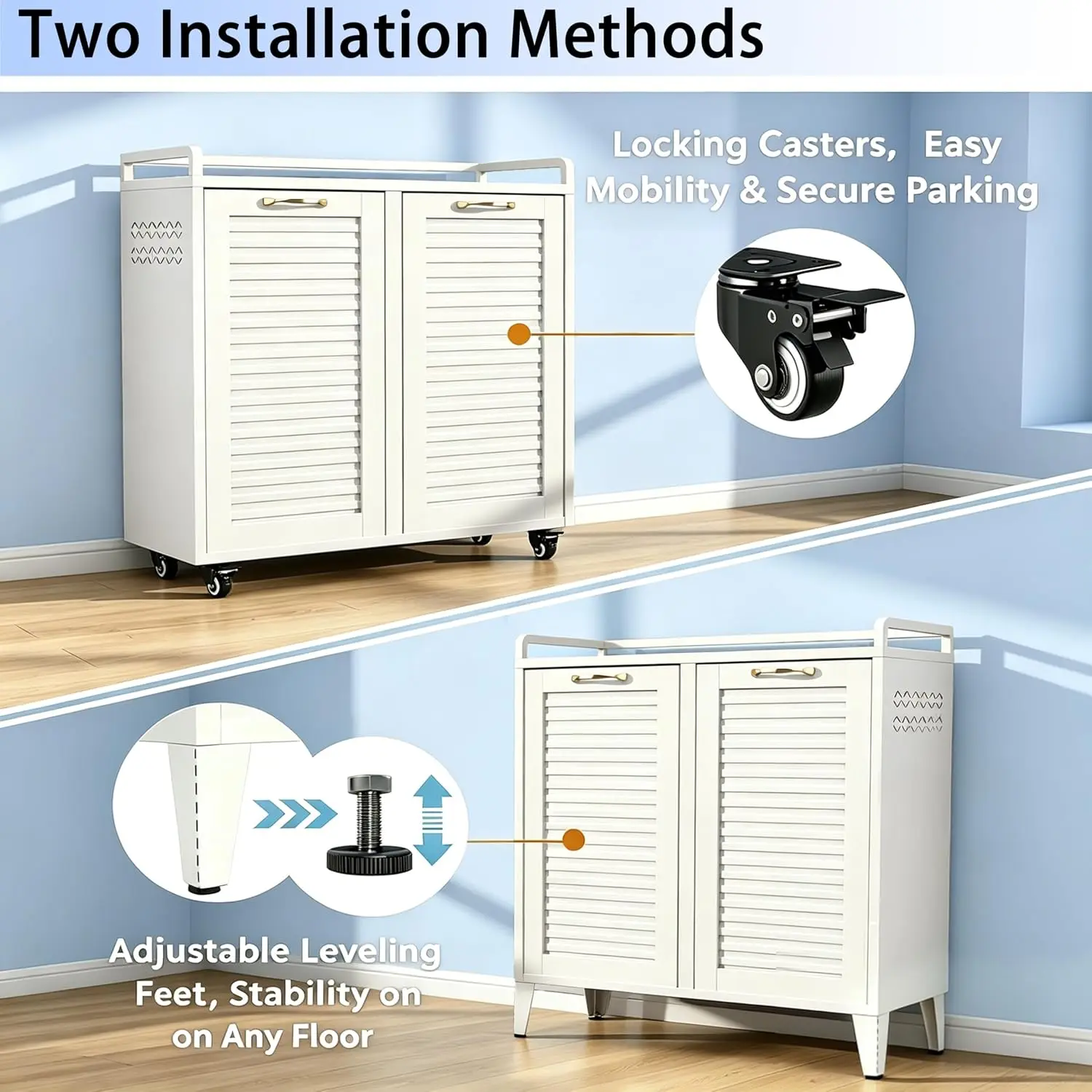 Double Tilt Out Laundry Hamper Cabinet with Locking Casters and Fixed Feet, 33 Gallon Laundry Sorter with 2, Customized