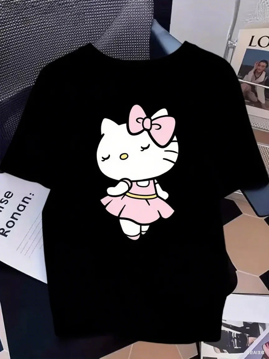 

Hello Kitty Ballet Themed Cotton Tee Adorable Character in Dance Outfit Brand Streetwear Print New Arrival Tee S-4XL