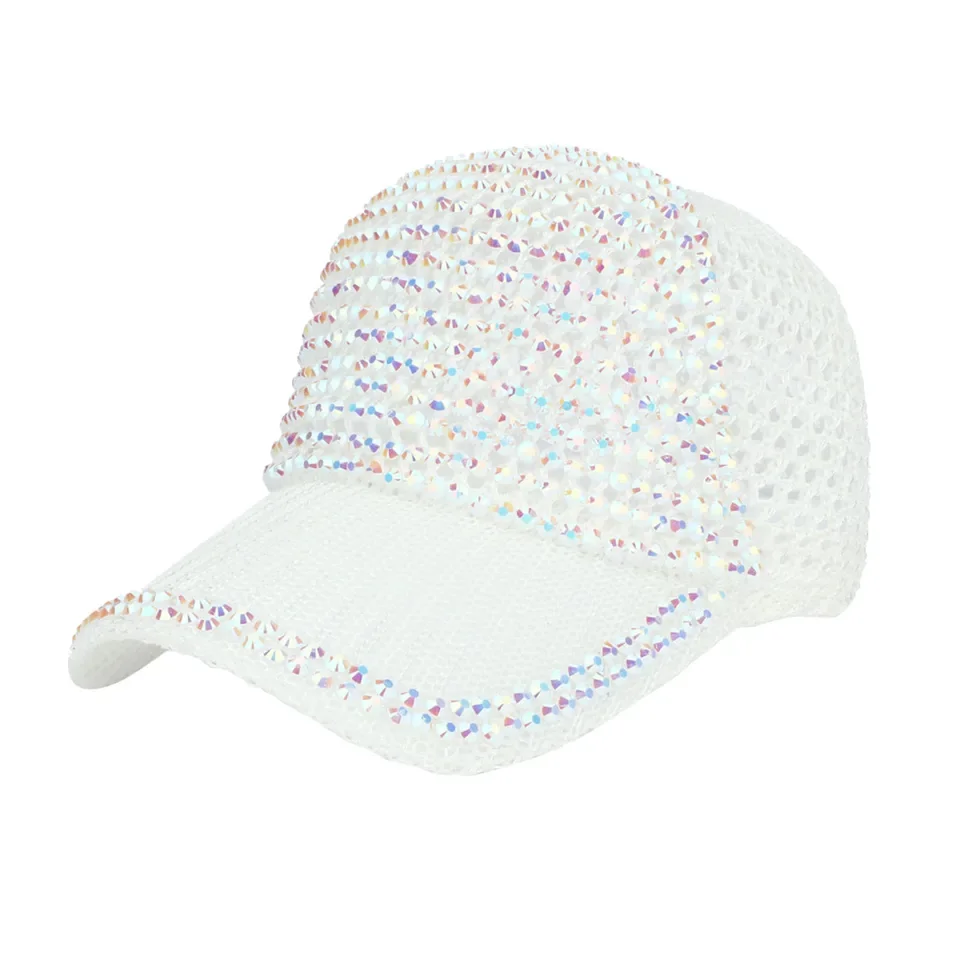 النساء الرجال رصع حجر الراين قبعة بيسبول قابل للتعديل قبعات ترد لمكانها لامعة بلينغ مطرزة قبعة رياضية عادية تنفس قبعة