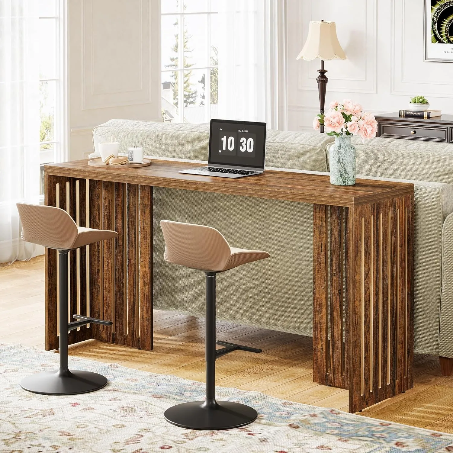 LITTLE TREE Bar Table, 63-Inch Counter Height Pub Table, Industrial Bar Height Table, Rectangular High Top Dining Counter Tables