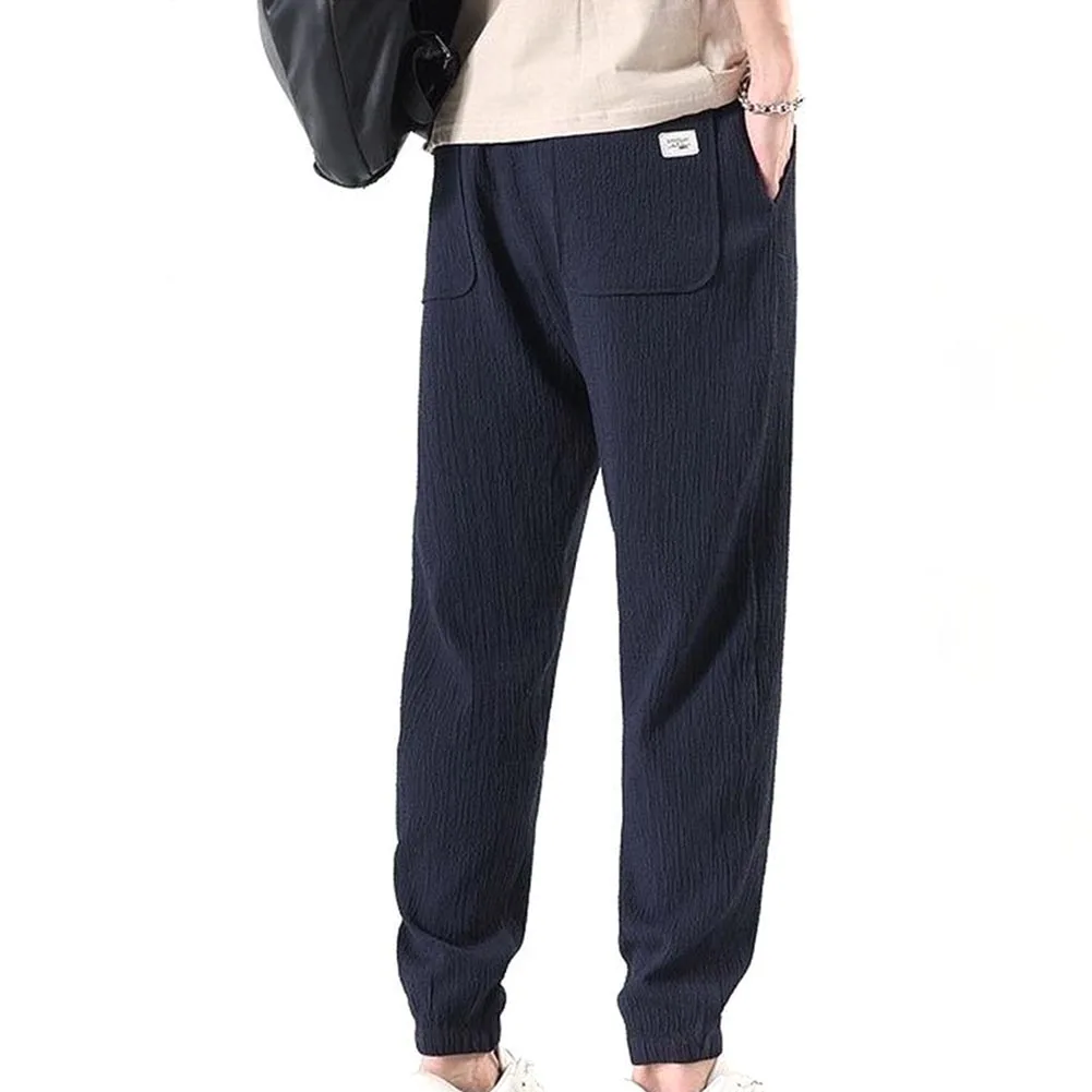 For Weekend Relaxation Mens Straight Leg Trousers Men Full Length Trousers Lightweight Construction Elastic Waistband Design