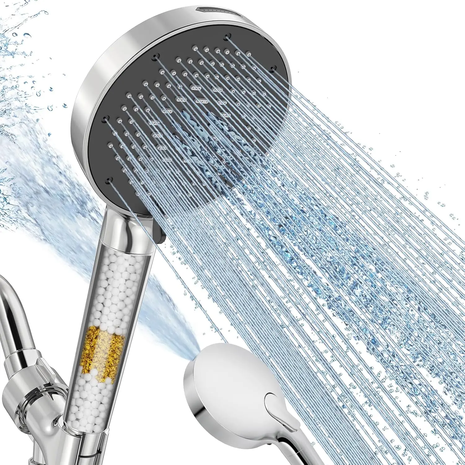 

Filtered Shower Head with Handheld for Hard Water to Remove Chlorine High Pressure 9-Spray Setting Anti-Clog Nozzles Chrome