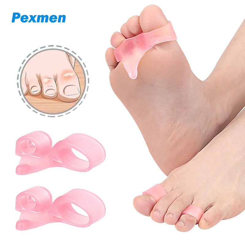 Pexmen 2Pcs/Pair Gel Toe Separators Big Toe Corrector Little Toe Spacer Double Loops Hammertoe Overlapping Toes Straightener