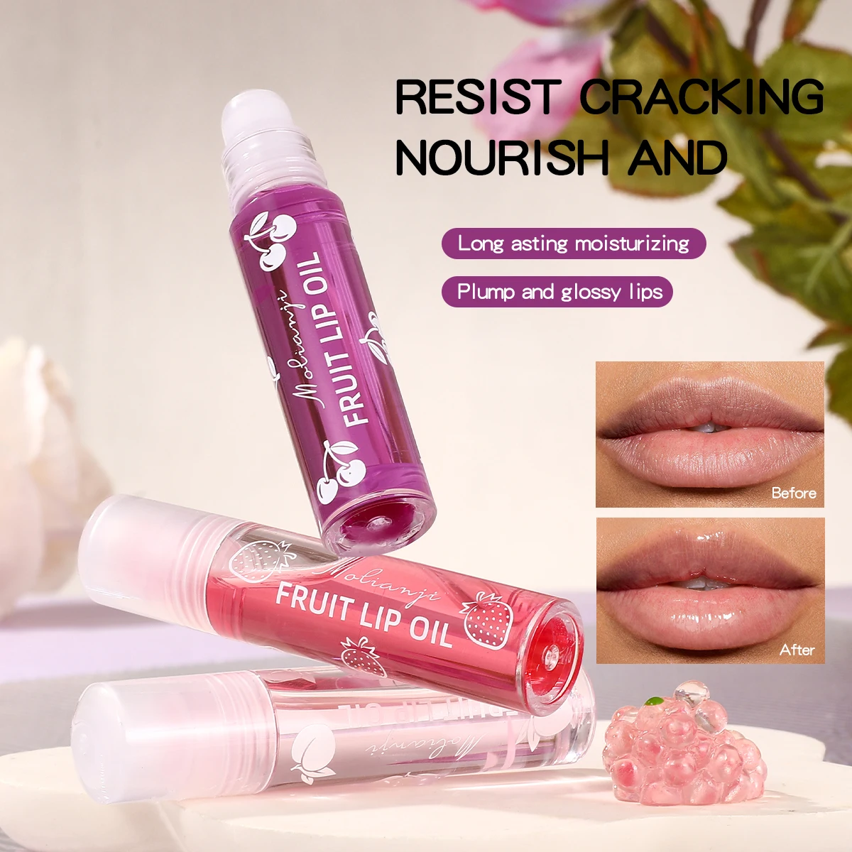 بلسم شفاه مرطب بزيت الشفاه للطلاب، كرة دوارة مرطبة، يتلاشى خطوط الشفاه، شفاف عديم اللون، للشفاه الجافة والمتشققة، رائحة الفاكهة