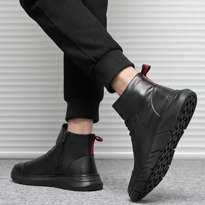 Men Chelsea Boots Slip-on Waterproof Ankle Boots Retro Black Men Fashion Boots Motorcycle Shoes Plus Size 2024