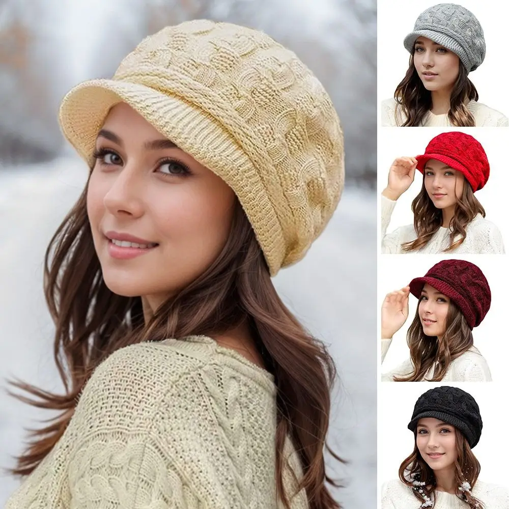 Berretto invernale da donna ispessito casual Protezione per le orecchie Berretto in maglia di lana Berretto da sci caldo antivento da esterno