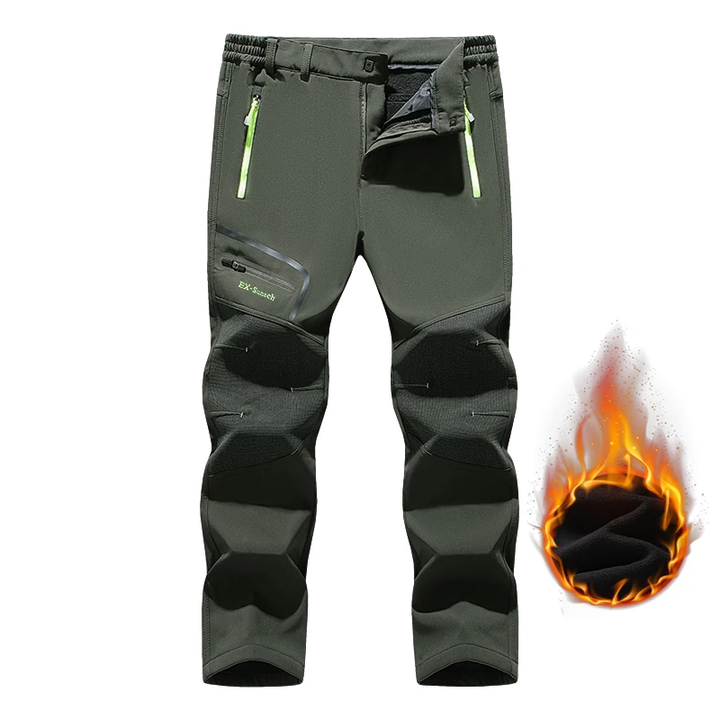 Pantalones de senderismo gruesos y cálidos de lana para hombre, pantalones impermeables a prueba de viento para exteriores, pantalones de lluvia de concha suave, pantalones de esquí para senderismo y acampada