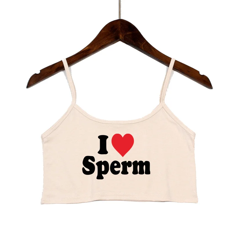 I LOVE SPERM Letters Print Crop Top for Women Sexy Streetwear Girls Casual Clothes Elastic Camis Sleeveless Short Tank Top Bar