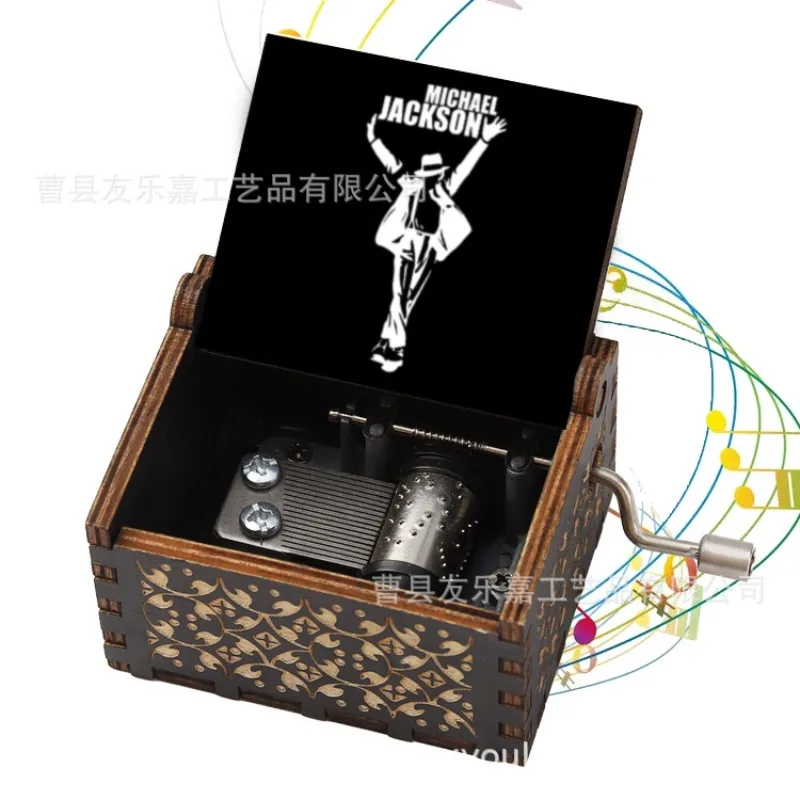 New Music Idol Michael Jackson Series Wooden Hand Cranked Music Box Pop Rock Singer Creativity Printing Pattern Music Box Gift - view 3