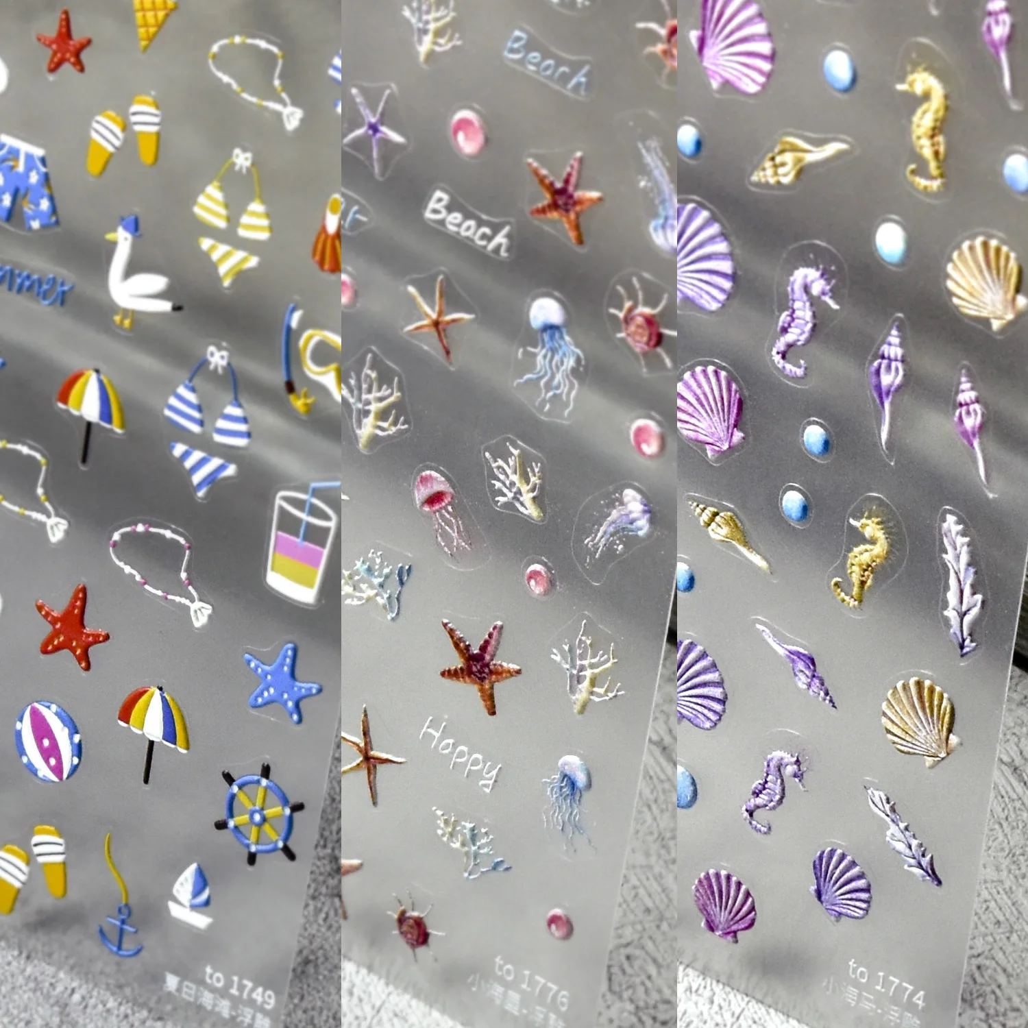 Summer Bikini Design 3D Self Adhesive Nail Art Decorations Stickers Starfish Shell Jellyfish Nail Decals Wholesale Dropshipping