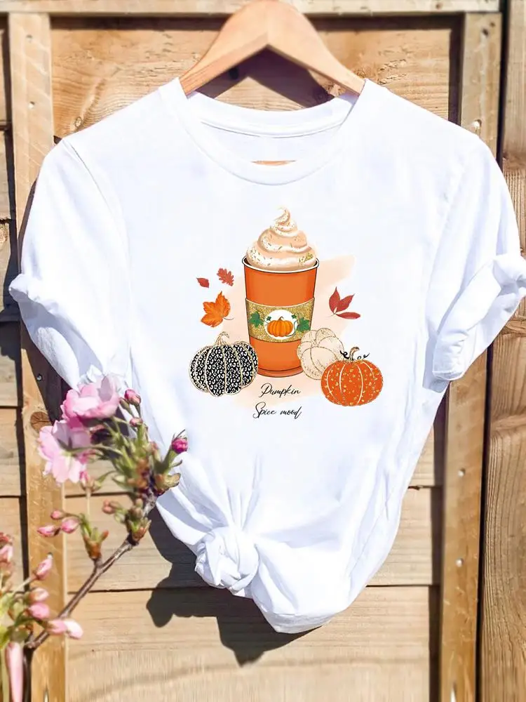 

Women Female Happy Halloween Thanksgiving Fashion Spice Trend Cute 90s Clothing Fall Festival T-shirts Print T Top Graphic Tee