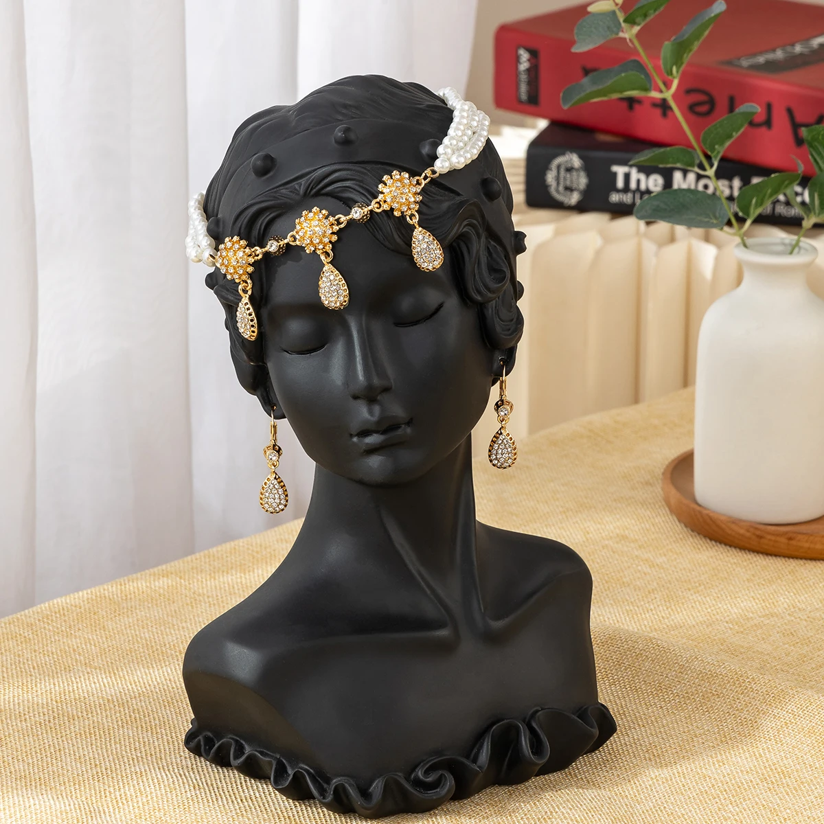 أنيقة الزفاف تقليد اللؤلؤ مجموعة قلادة أقراط اليدوية مطرز معدن مطلية بالذهب قلادة المغربي مجوهرات الزفاف الشعبية #5