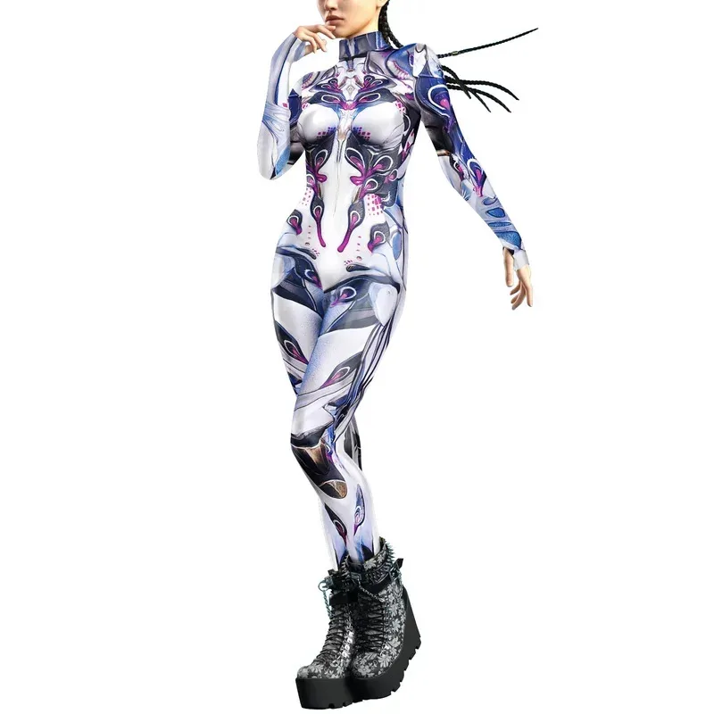 Robot Punk Jumpsuit Catsuit Halloween Cosplay Costumes For Women Carnival Party Long Sleeve Bodysuit Outfit