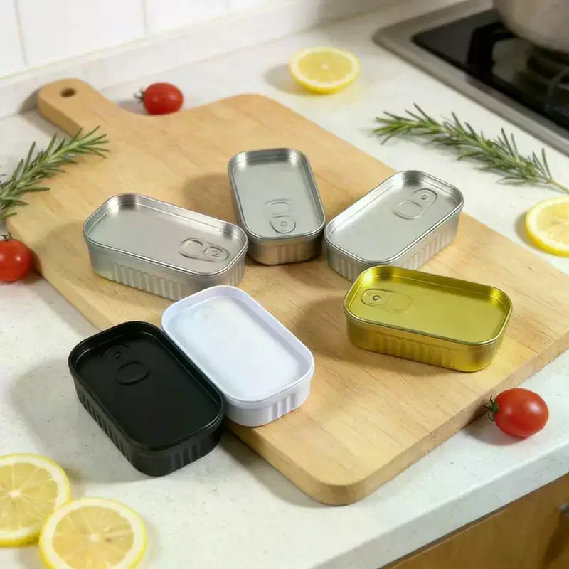 Tinplate Mini Metal Box Creative Sardine Can Shaped Storage Box Portable Metal Material Jewelry Pill Cases Portable Tin Boxes