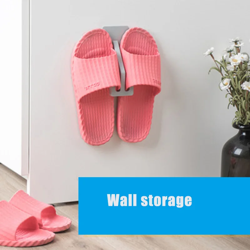 Wall-Mounted Paste Shoe Storage Rack Shoe Organizer Bathroom Shelf Slippers Rack Storage Hook Durable Multifunctional