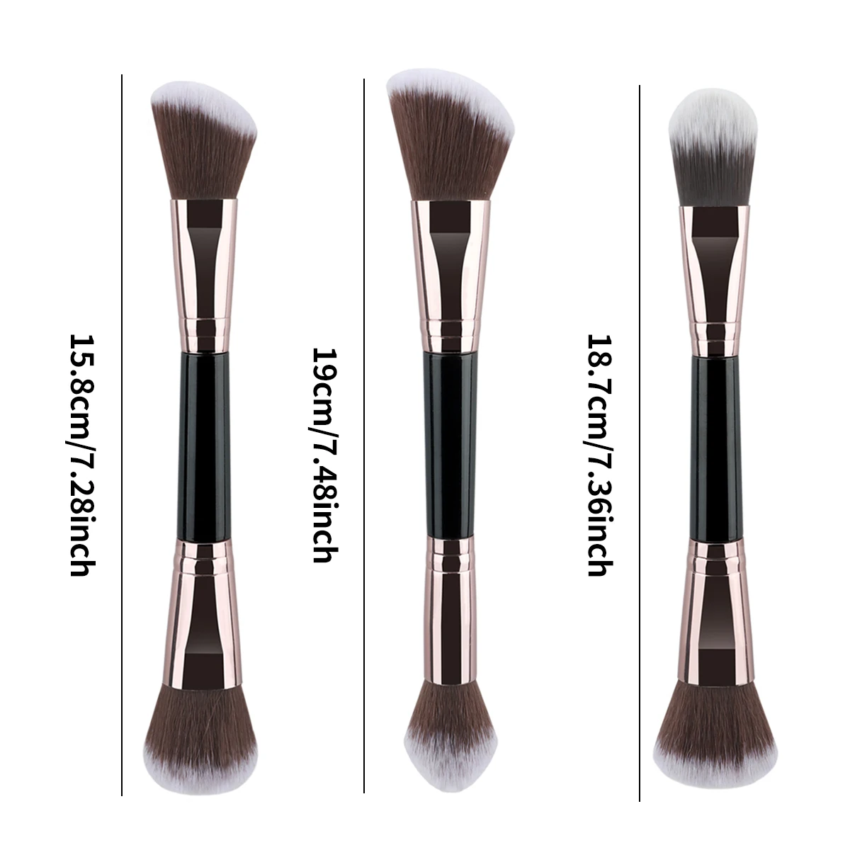 3 pçs cabeça dupla multi-função conjunto de escova de maquiagem punho de madeira pó blush escova fundação maquiagem escova ferramenta de beleza