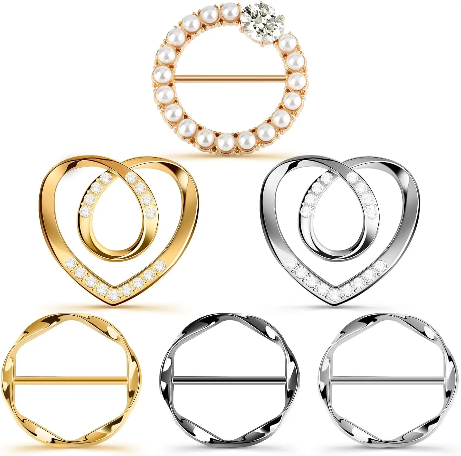 

6 Pcs Metal Scarf Ring Clips, T-Shirt Waist Cinch Tightener, Fashion Shirt Clips for Women