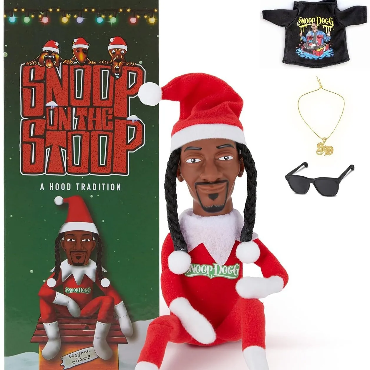 Christmas Elf Doll Small Plush Toys Snoop Dogg Snoop on a Stoop  Figurine Shelf Decor Doll Plush Toys Tshirt Sunglasses Necklac