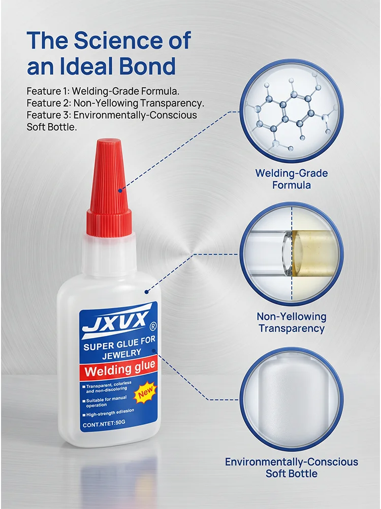 High-Strength Oil-Based Glue for Welding, Quick-Drying Adhesive, Waterproof, Heat and Shock Resistant, 50 G, Large Volume, Transparent and Non-Whitening Effect