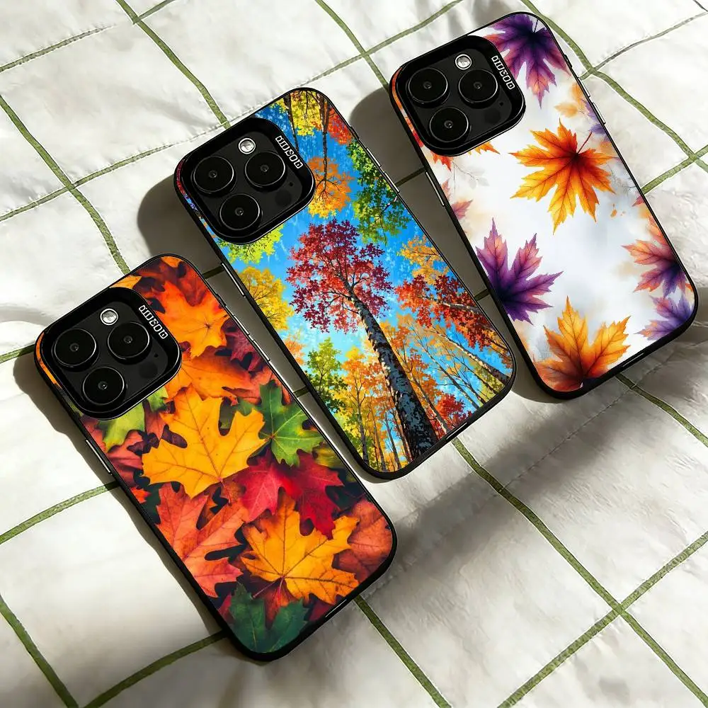 

Colorful L-Leaves Phone Case For iPhone 17,16,15,14,13,12,11 Plus,Pro Max,XS,Colorful Silver Phone case Funda Cover