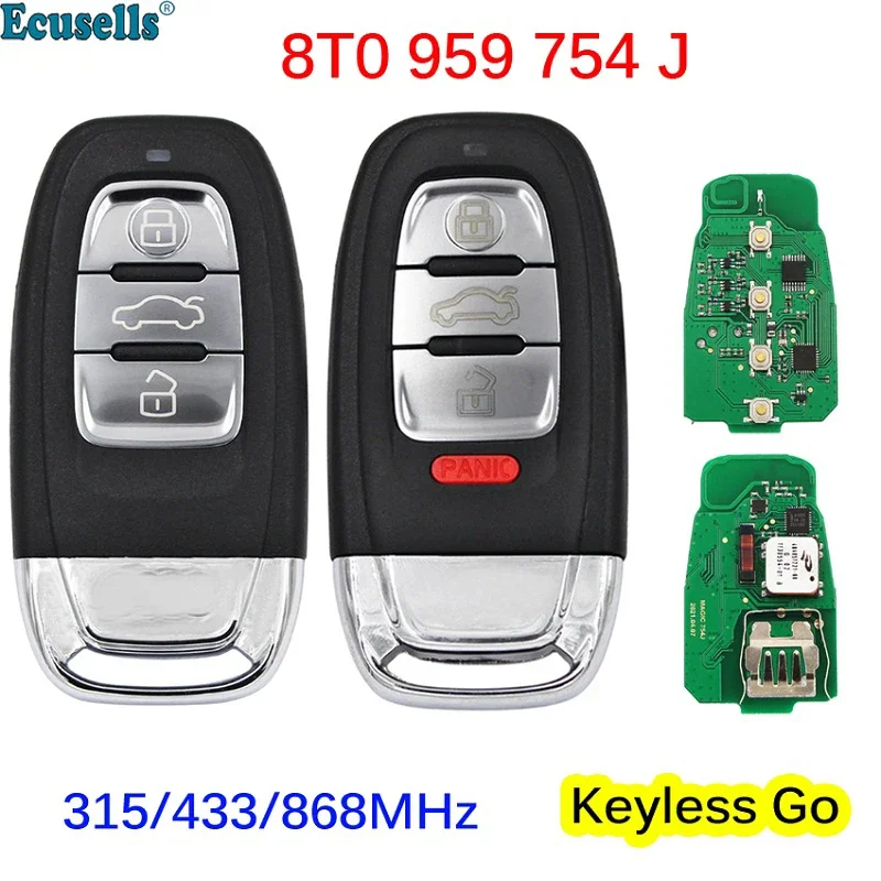 

3/4 кнопки Smart Remote Key Keyless Go 315 МГц 433 МГц для Audi Q5 A4L A5 A6 A7 A8 RS4 RS5 S4 S5 8T0 959 754J/8T0 959 754 J