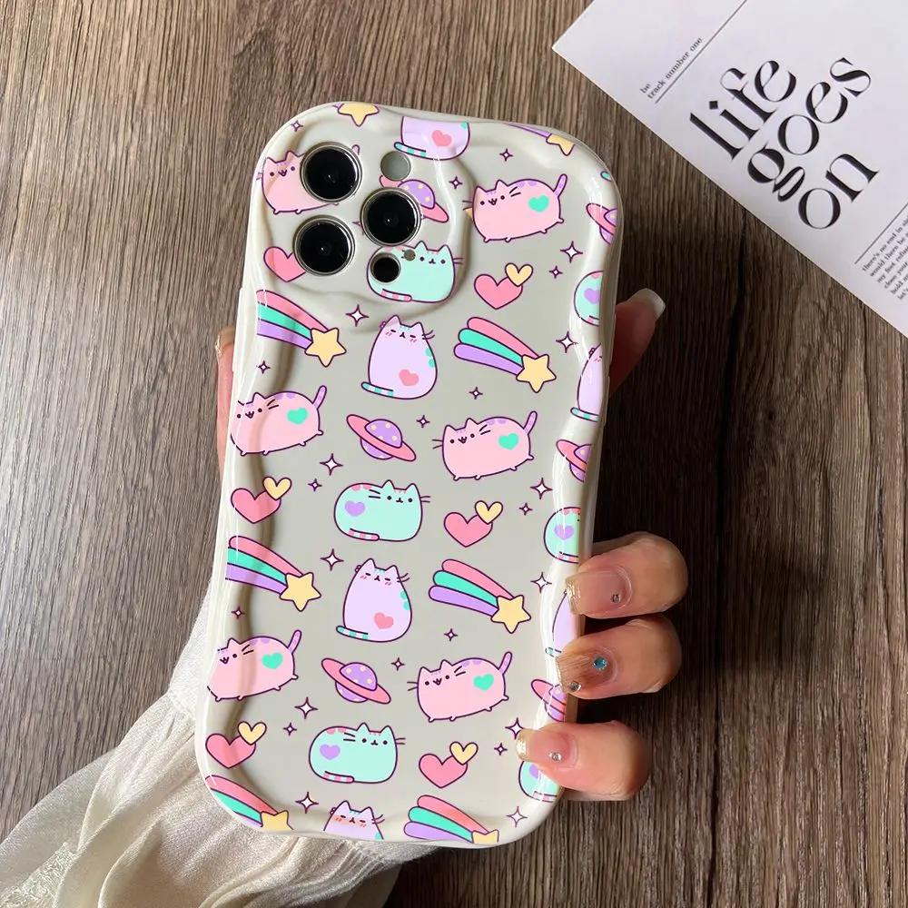 Cute Pusheens Cat Phone Case for Xiaomi Redmi Note 13 12 12S 11 11S 10 9 8 Pro Plus A3 13C 12C 10C 9C 4G 5G 3D Creamy Wave Cover