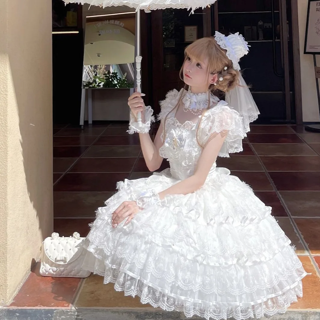 Luxurious Lolita Wedding JSK Dress Elegant Cute Bow Suspender Dress Lace Ruffle… - Image 2
