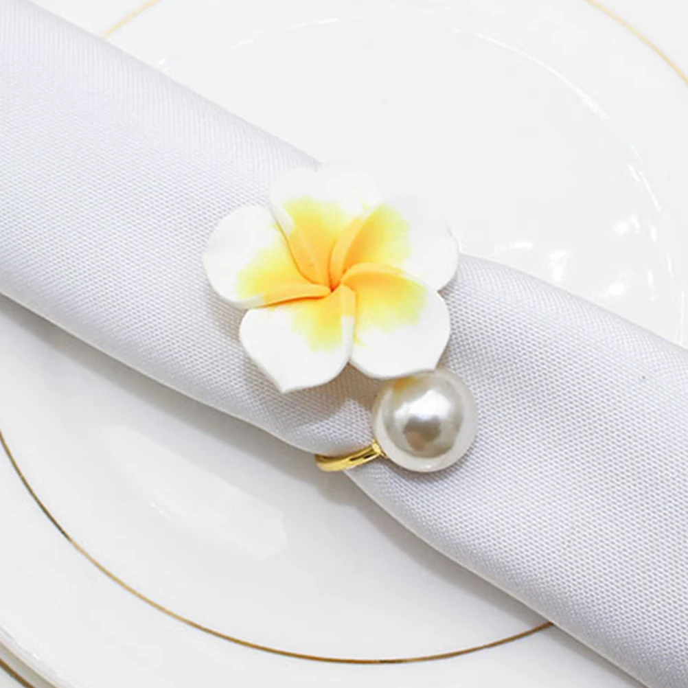 

6pcs Rings Frangipani Style Table Decor Serviette Buckles Home Party Bright Color Delicate Napkin Buckles Fashion Design