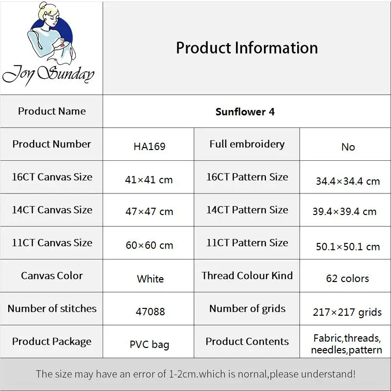 Joy Sunday Cross-Stitch Complete Set DIY Handmade Embroidery Needlework DMC Threads Kits Sunflower Pattern Home Room Decor