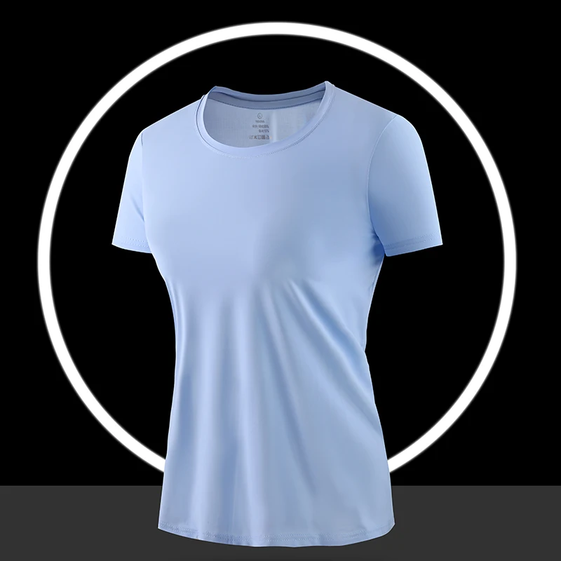 Neue Frauen Sommer Freizeit Sport Laufen Eis Seide schnell trocknende T-Shirt Mode vielseitige Rundhals ausschnitt Kurzarm Top weiblich