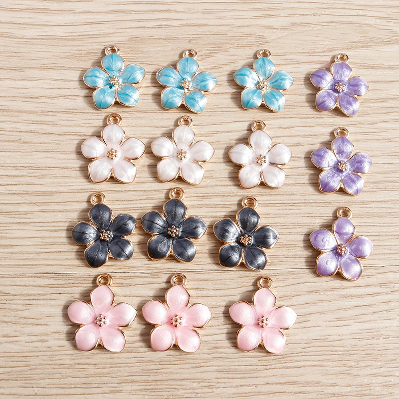 10 Stück niedliche, bunte Emaille-Blumenanhänger zum Basteln von Anhängern, Halsketten, Ohrringen, Armbändern, DIY-Bastelarbeiten und Schmuckzubehör – Detail 6