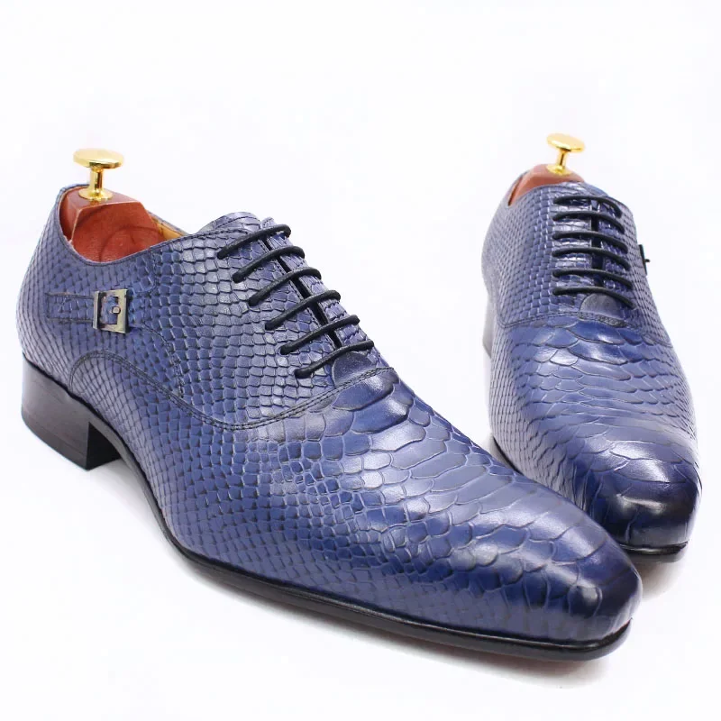 Luxury Men's Oxford Shoes Snake Skin Print Classic Dress Leather Coffee/Black Pointed Toe Lace-Up Formal Shoes