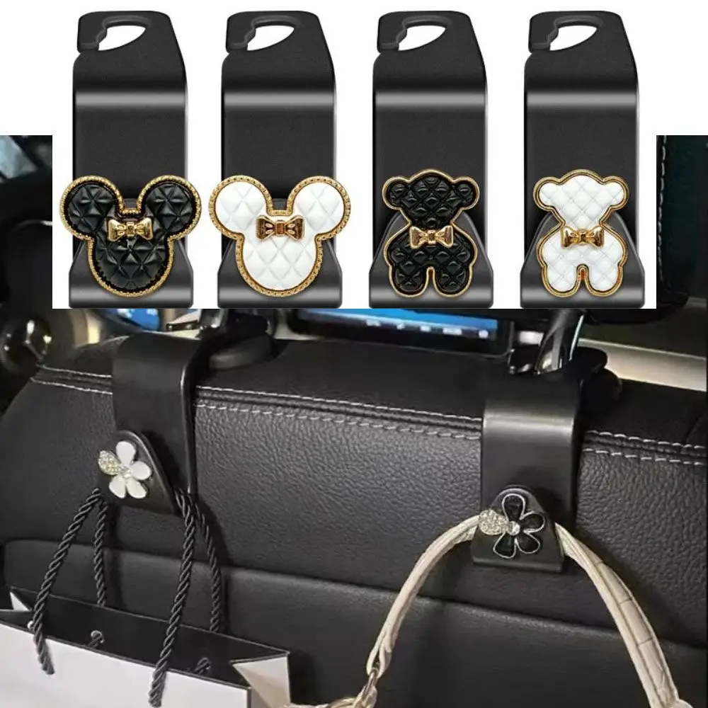 

Cartoon Car Seat Back Hooks Diamond Flowers Cute Bears Decoration Car Interior Storage Hook Handbag Hanging Holder Hook