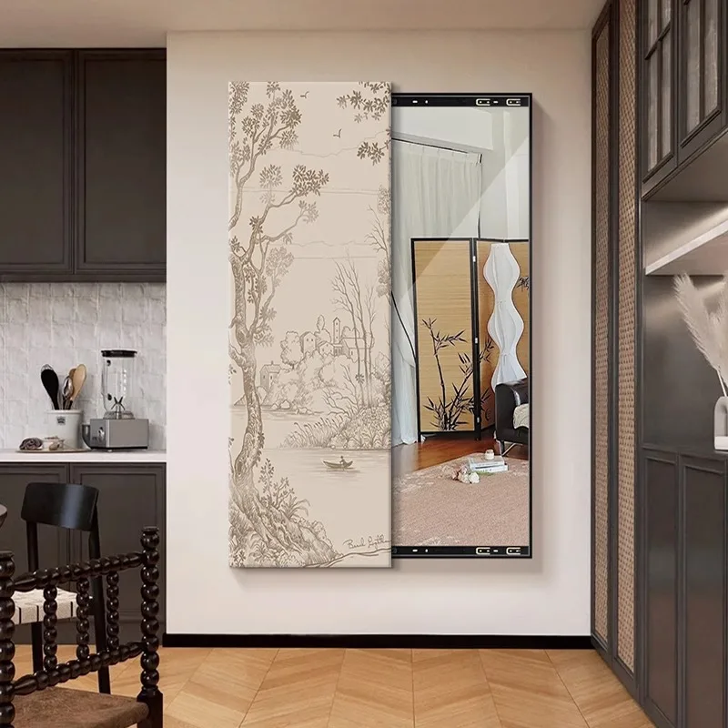 

Medieval style entrance mirror decorative painting can be pushed and pulled corridor aisle hanging painting advanced sense