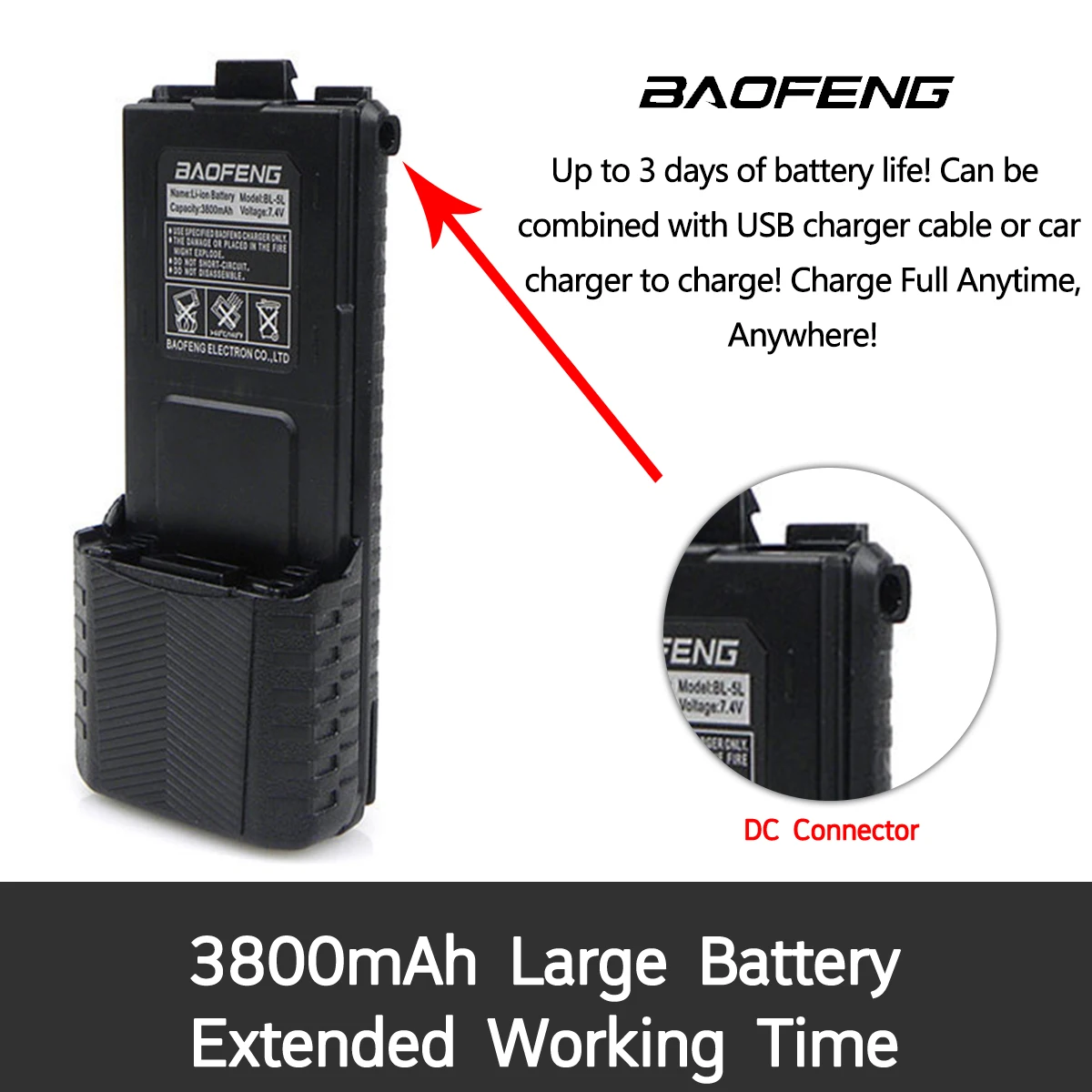 Baofeng UV-5R 워키토키 VHFUHF 듀얼 밴드, 3800mAh 긴 리튬 이온 배터리, 16km 장거리 UV5R 햄, 양방향 라디오, 5W, 8W