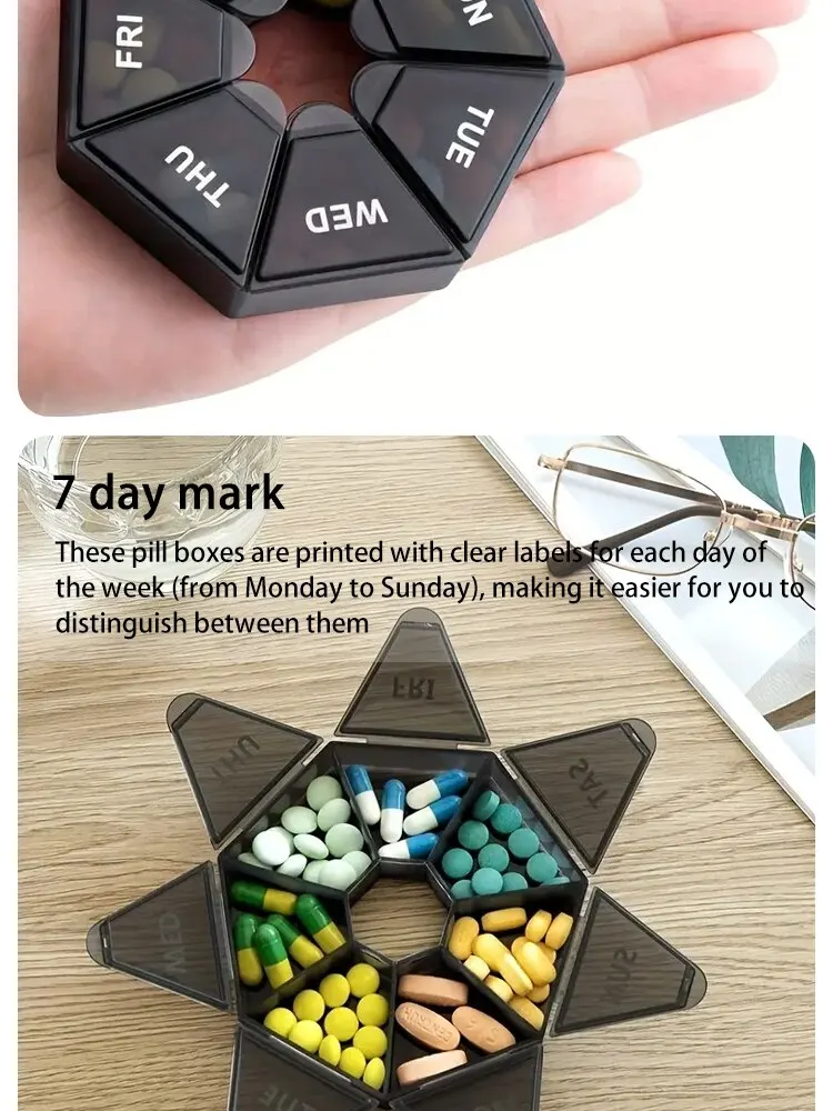 2/4Pcs 7 Days Pill Storage Box Mini Travel Portable Medicines Dispenser Box Multifunction Plastic Seven Compartment Sealer Box